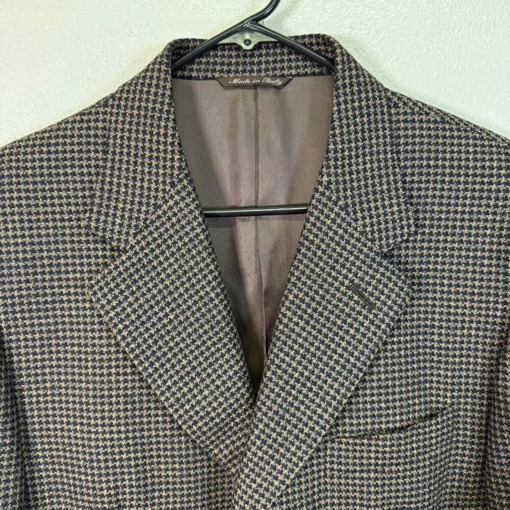 Canali Blazer Mens 40R Wool Brown Blue Houndstooth 3-Btn Made Italy Sport Coat
